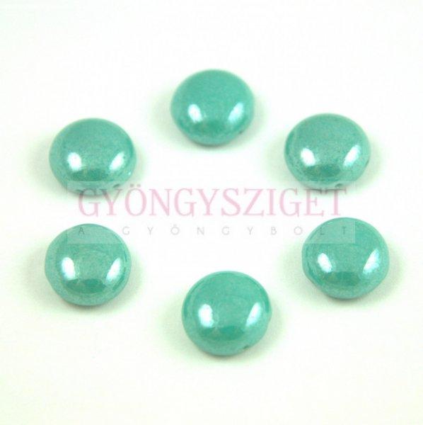 Candy - Cseh préselt kétlyukú gyöngy - Turquoise Green Luster - 12mm