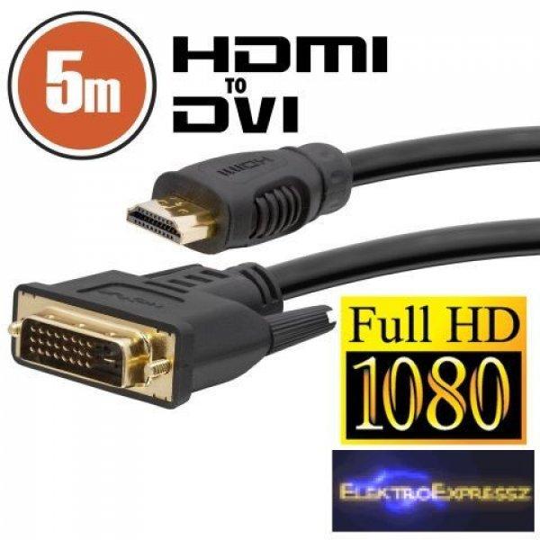 DVI-D / HDMI kábel • 5 m aranyozott csatlakozóval