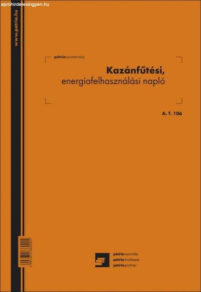 Kazán fűtési energiafelhasználási napló A/4 álló A.T.106