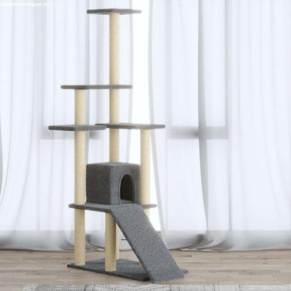 Világosszürke macskabútor szizál kaparófákkal 155 cm