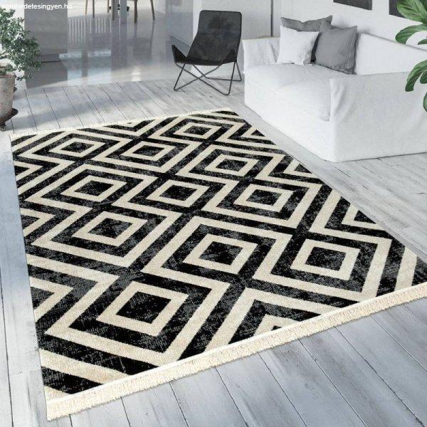 Skandináv kültéri szőnyeg rombusz mintával fekete-fehér 120x170 cm