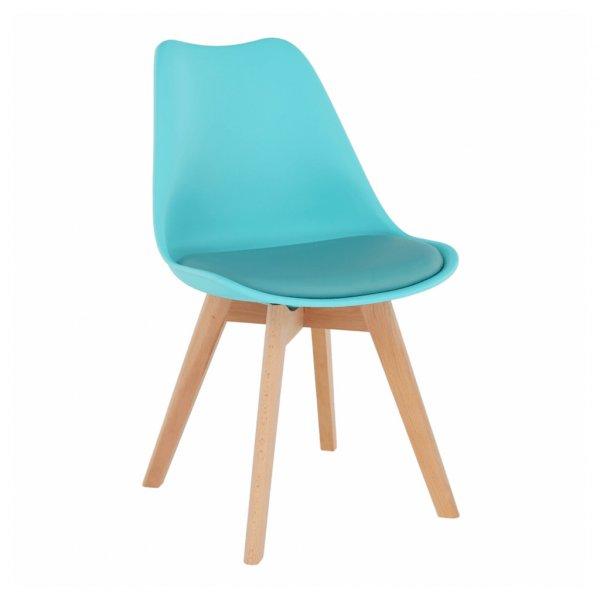 Modern műanyag szék üléspárnával, bükk-világoskék - CARDIFF - Butopêa