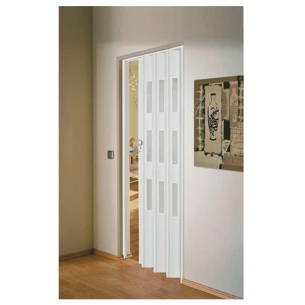 Üvegkazettás harmonika ajtó, 203x82 cm, fehér