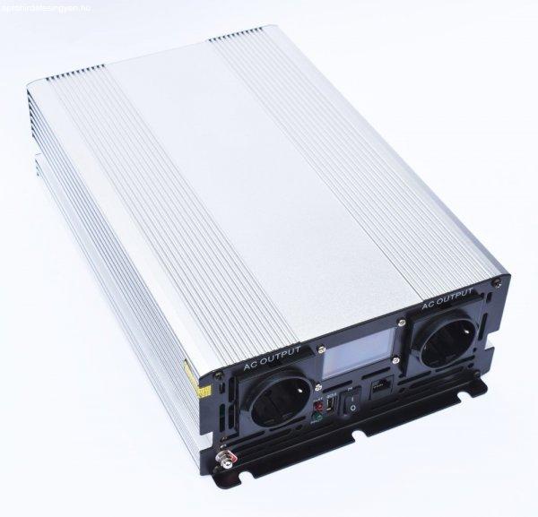 EcoSine UPS-2000-12-LCD szinuszos inverter kijelzővel, beépített töltővel
és átkapcsolóval 2000W 12V, távvezérelhető