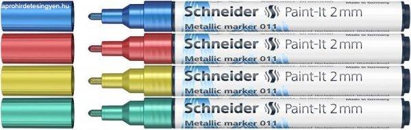 Metálfényű marker készlet, 2 mm, SCHNEIDER "Paint-It 011", 4
különböző szín