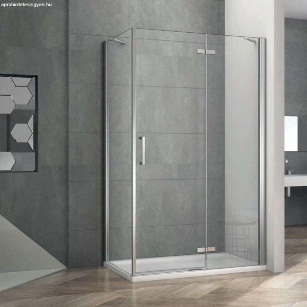 AQUATREND Jade N02 100x80/120x90 aszimmetrikus szögletes nyilóajtós
zuhanykabin 6 mm vastag vízlepergető biztonsági üveggel, krómozott
elemekkel, 195 cm magas