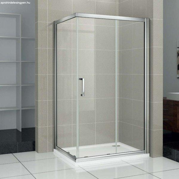 AQUATREND ZENX 632 120x80 aszimmetrikus szögletes tolóajtós zuhanykabin 6 mm
vastag vízlepergető biztonsági üveggel, krómozott elemekkel, 190 cm magas