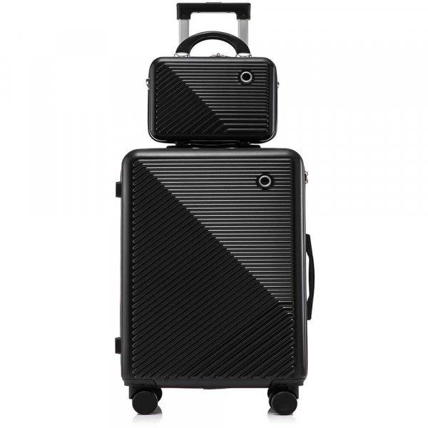 Kocsikabin szett kozmetikai táskával, Quasar & Co., TSA rejtjel, 4 kerék 360
fok, teleszkópos fogantyú, 55 x 39 x 23 cm / 22 x 29 x 15 cm, ABS, fekete