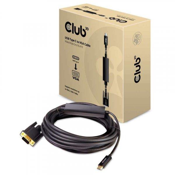 CLUB3D USB Type C -> VGA kábel 5m fekete (CAC-1512)