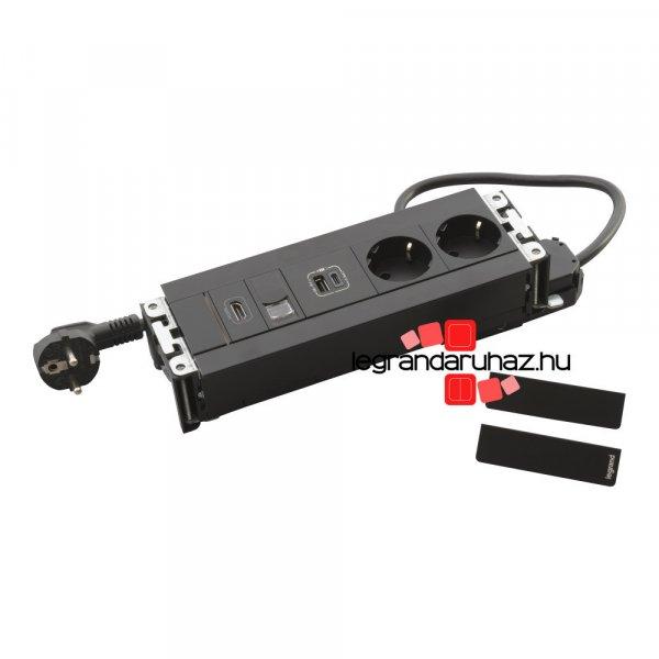 Legrand Incara Multilink - bútorba süllyeszthető, 8 modul, 2x2P+F + USB A+C +
RJ45 Cat.6 UTP 1 modul + HDMI 1 modul aljzat, 2m kábellel, fekete, Legrand
654787