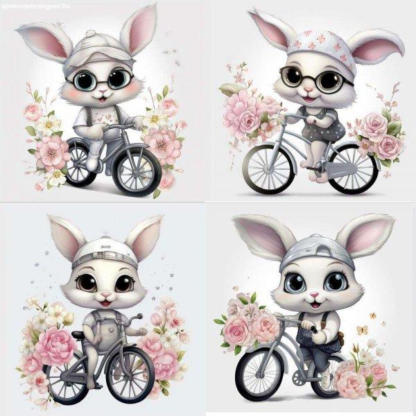 Biciklizős nyuszis falmatrica, kerékpár, virágok | 8 + 24 db-os szett | 80
cm x 80 cm - babaszoba faldekoráció