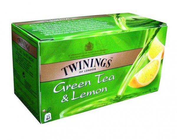 Zöldtea, 25x1,6 g, TWININGS "Green Tea & Lemon"
