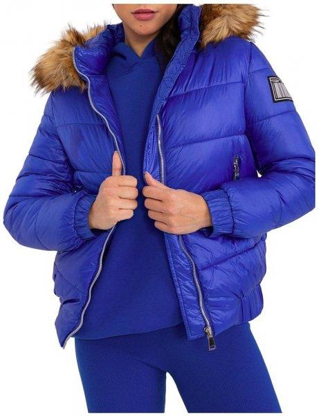 Kék steppelt kabát levehető kapucnival