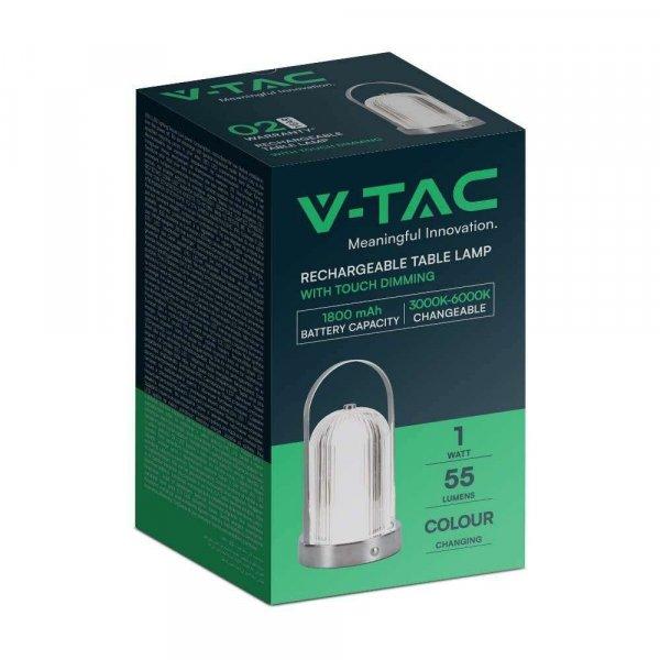 V-TAC 1W króm színű asztali akkumulátoros LED lámpa akril búrával, CCT -
SKU 7990