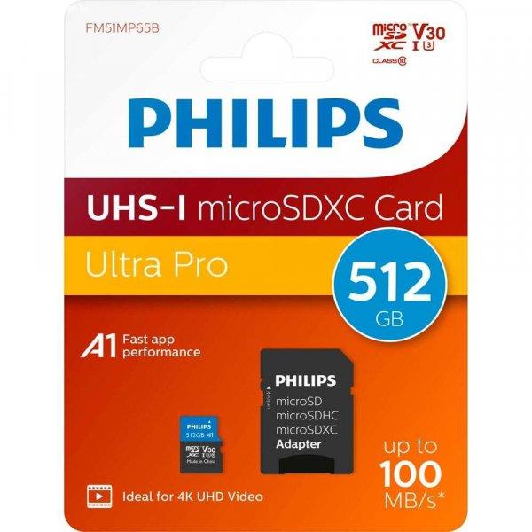 Philips FM51MP65B/00 MicroSDXC, 512GB, Class 10 UHS-I U3 Fekete-Kék
memóriakártya adapterrel