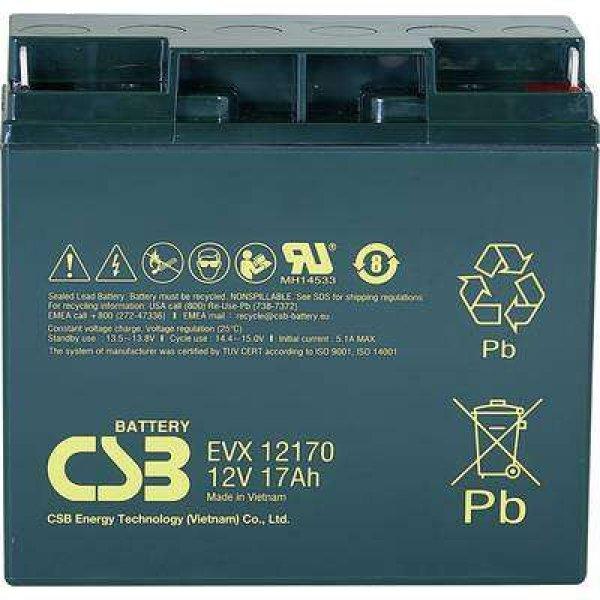 CSB Battery EVX 12170 EVX12170 Ólomakku 12 V 17 Ah Ólom-vlies (AGM) (Sz x Ma x
Mé) 181 x 167 x 76 mm M5 csavaros csatlakozó Ciklusálló, ...