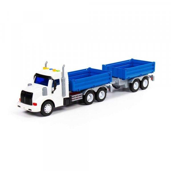 Kék pótkocsis teherautó, fénnyel és hanggal, 53,5x11,5x18,5 cm, Polesie