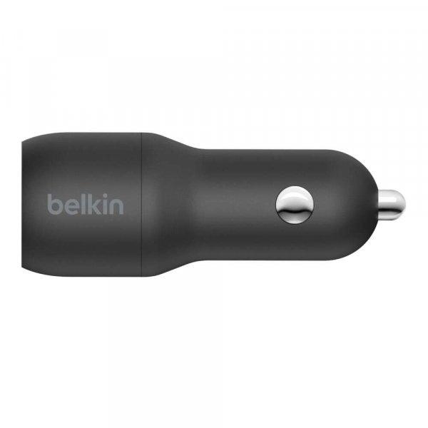 Belkin Autós 2xUSB töltő 24W + USB - USB-C töltőkábel - Fekete