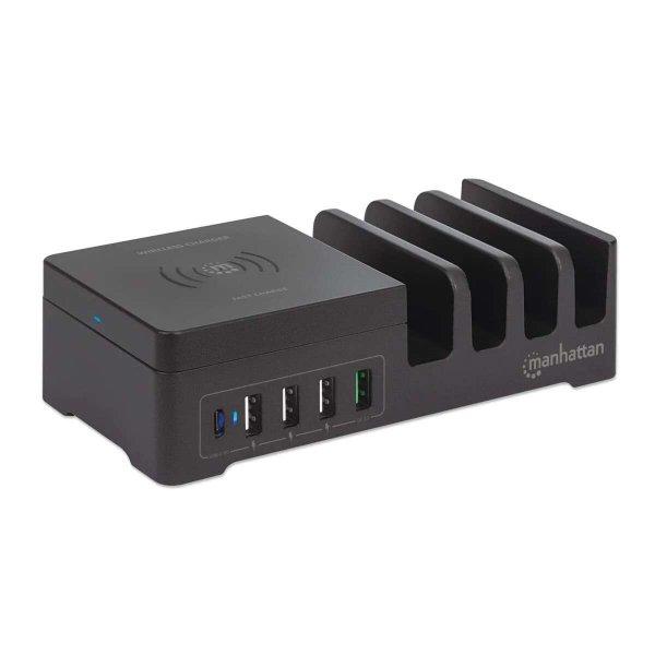 Manhattan 102230 4x USB Type-A / 1x USB Type-C Hálózati töltő - Fekete (55W)