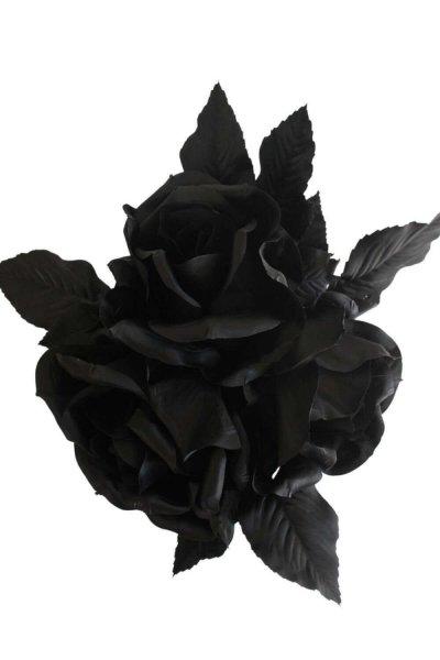 Fekete luxus rózsák levelekkel 60cm
