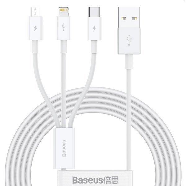 Baseus CAMLTYS-02 Superior Fast Charging AdatKábel 3in1 USB-C/ Lightning/
MicroUSB 1.5m, fehér