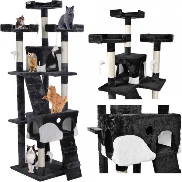 Fekete macska mászóka kaparófával, kuckókkal, és játék egerekkel - 170cm
(BB-2780)