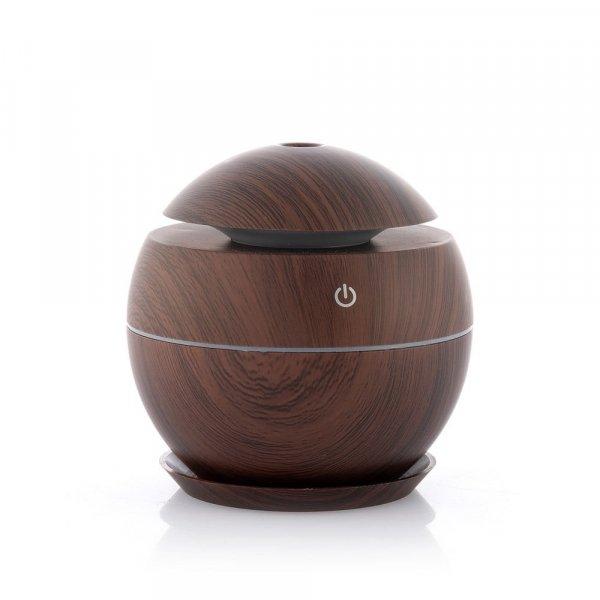Gömb alakú ultrahangos aroma diffúzor sötétbarna színben LED
világítással - 130 ml (BBV)