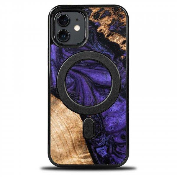 Fa és gyanta tok iPhone 12/12 Pro MagSafe Bewood egyedi lila - lila fekete