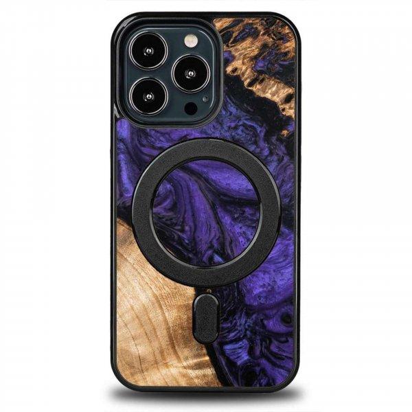 Fa és gyanta tok iPhone 13 Pro MagSafe Bewood egyedi lila - lila és fekete