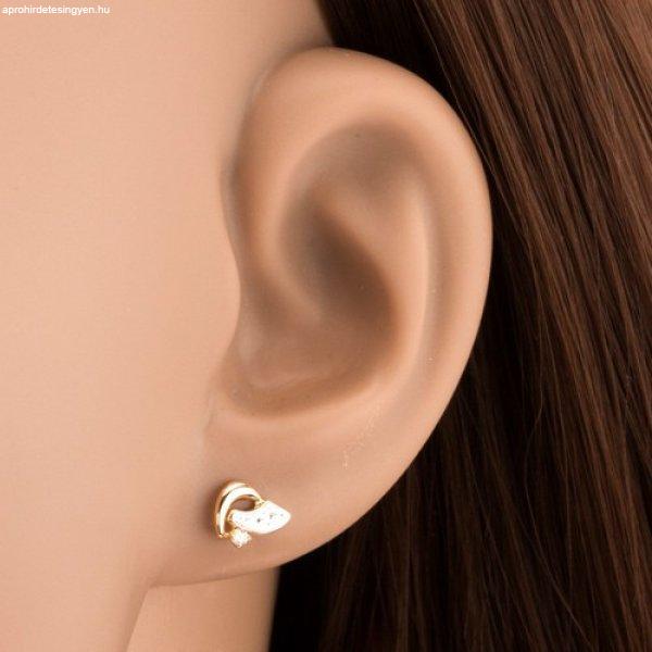 Bedugós fülbevaló 14K aranyból - kétszínű ívek és kerek, átlátszó
cirkónia