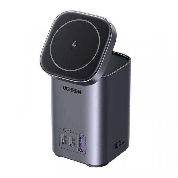Ugreen CD342 2x USB-C / USB-A / Wireless Hálózati töltő - Szürke (100W)