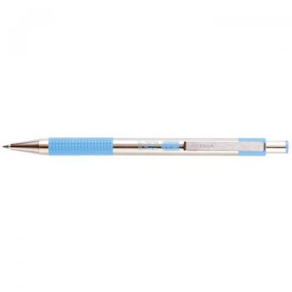 Golyóstoll, 0,24 mm, nyomógombos, rozsdamentes acél, pasztellkék tolltest,
ZEBRA "F-301", kék