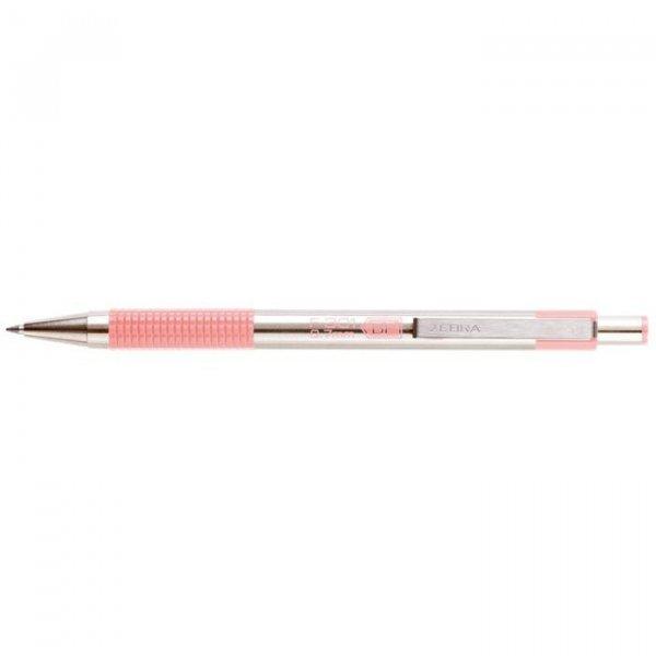 Golyóstoll, 0,24 mm, nyomógombos, rozsdamentes acél, pasztell rózsaszín
tolltest, ZEBRA "F-301", kék