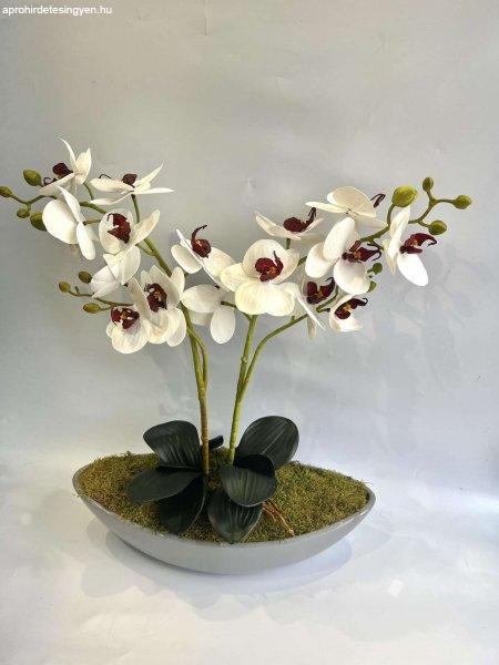 Szürke kerámia csónak kaspós orchidea dekor