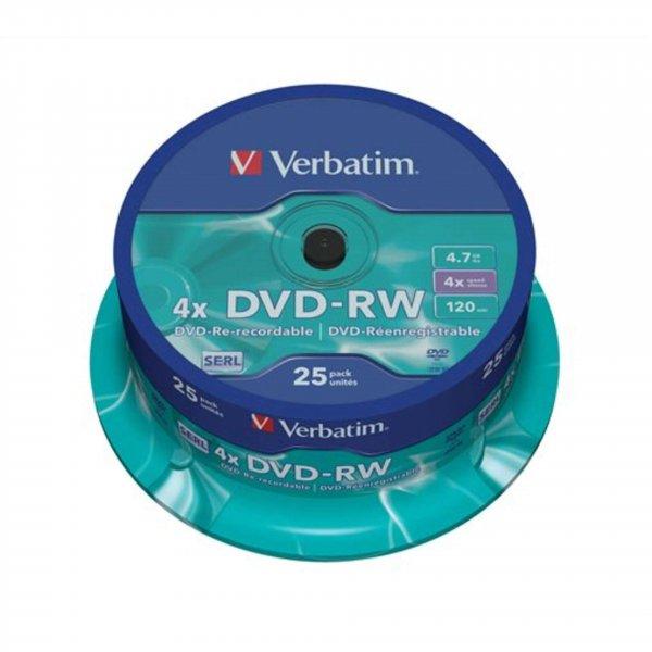 Verbatim DVD-RW 4,7GB 4x matt ezüst felület henger 25db 43639
