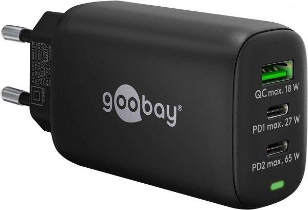 Goobay 65407 PD GaN USB-A / 2x USB-C Hálózati töltő - Fekete (65W)