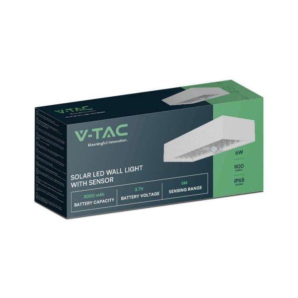 V-TAC napelemes tégla alakú fali lámpa, 6W, természetes fehér, szenzorral,
fehér házzal - SKU 10308