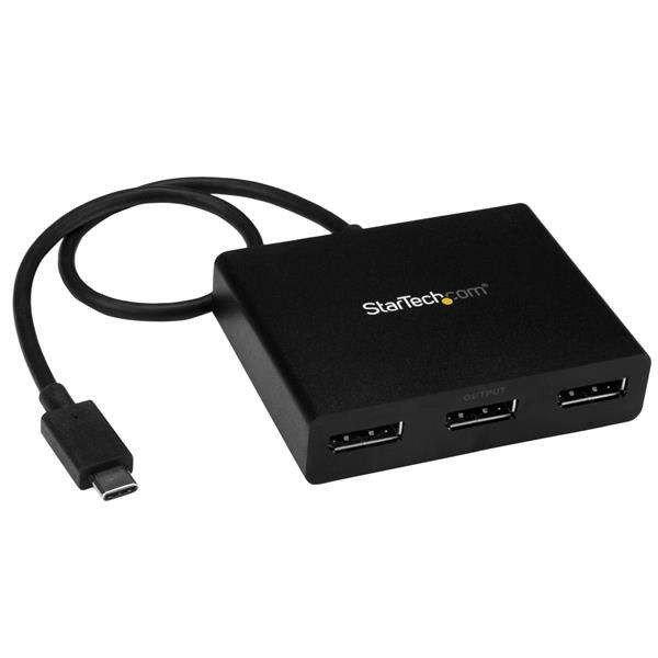 Startech MSTCDP123DP USB-C apa - 3x DisplayPort anya adapter - Fekete