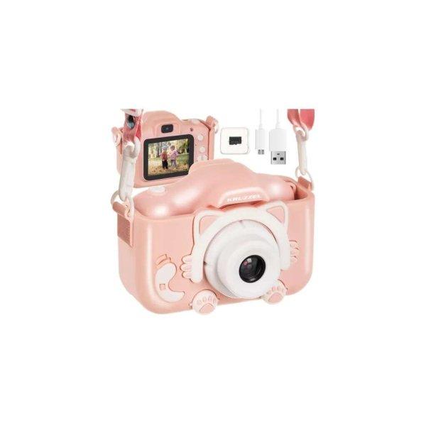 Rózsaszín Full HD Gyermekkamera + 32GB Kártya + Cica Overlay + Beépített
Játékok + Selfie Kamera
