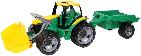 Lena: Óriás traktor homlokrakodóval és utánfutóval 108cm - Zöld/Sárga