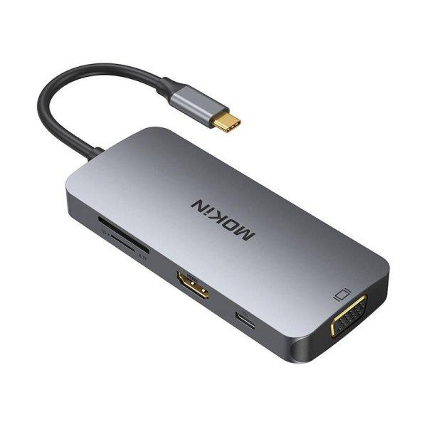 MOKiN 8in1 USB-C adapter 3x USB 3.0 + HDMI + USB-C + VGA + SD kártyaolvasó +
Micro SD kártyaolvasó (ezüst)