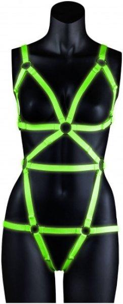Női zöld-fekete izzó hám Glow Bondage, S–M