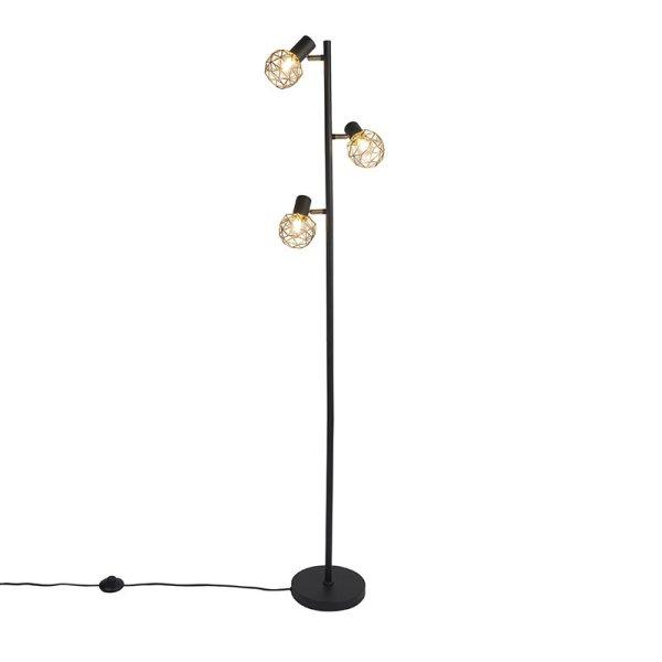 Design állólámpa fekete, arany színű, 3 lámpával állítható - Háló