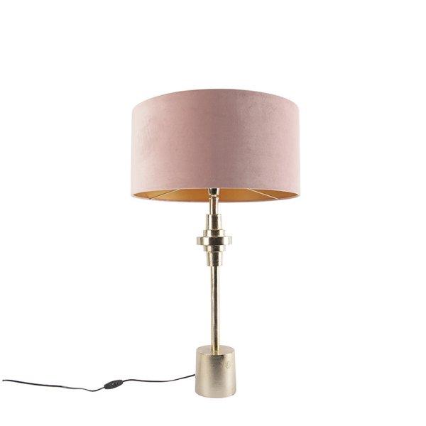 Art Deco asztali lámpa arany bársony árnyalatú rózsaszín 50 cm - Diverso