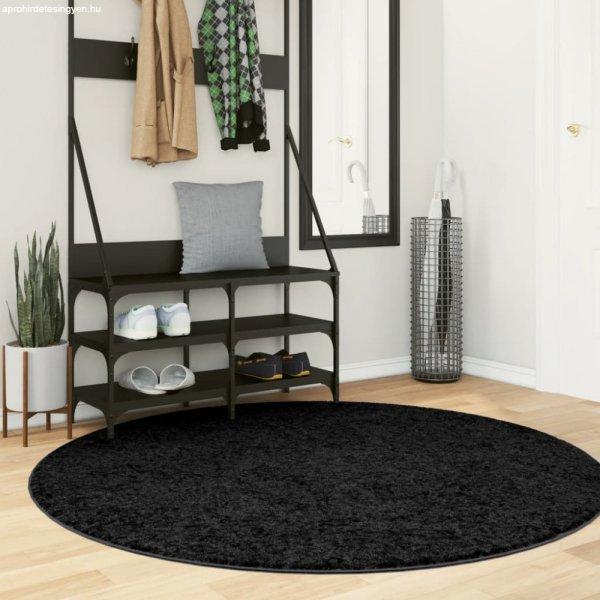 Fekete hosszú szálú bozontos modern szőnyeg Ø 160 cm
