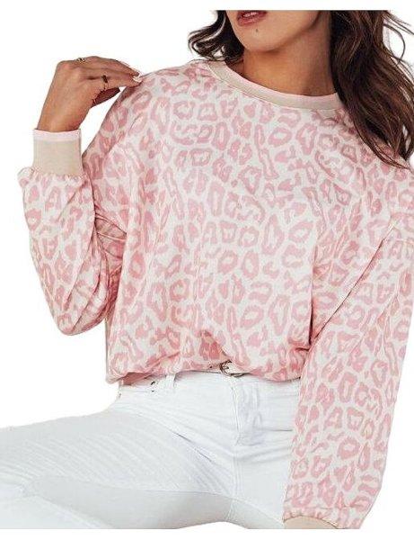 Világos rózsaszín mintás pulóver