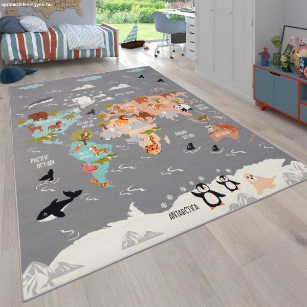 Csúszásmentes gyerekszőnyeg világ térkép állatos színes gyerekszoba
szőnyeg 80x150 cm