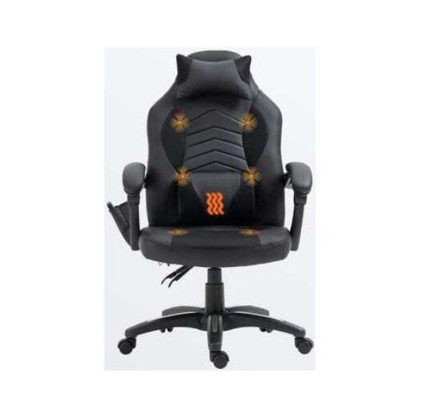 gamer szék, fűtési funkció, állítható magasságú, öko bőr/fém, 68 x
69 x 108-117 cm, fekete