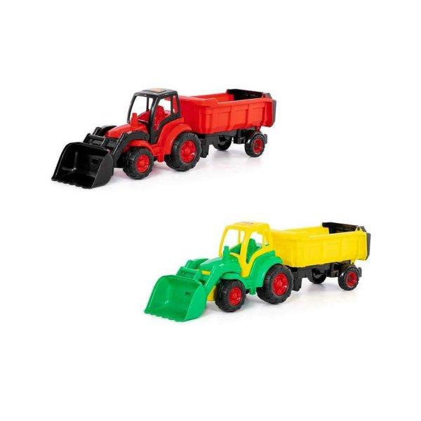 Traktor rakodóval és pótkocsival, Giant, Polesie, 86x22x26 cm