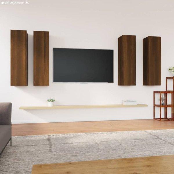 4 db barna tölgyszínű szerelt fa TV-szekrény 30,5 x 30 x 110 cm